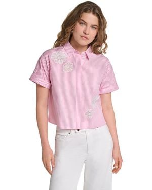 KARL LAGERFELD Petite Floral Embroidered Top - Purple