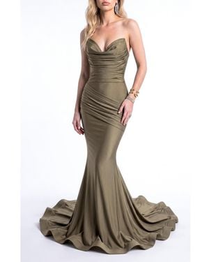 Jessica Angel Ruched Cowl Neck Mermaid Gown - Green
