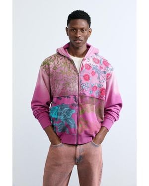Desigual Floral Zipper Sweatshirt, Cotton - Pink