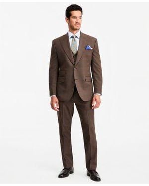 Tayion Collection Classic Fit Plaid Suit Separates - Brown