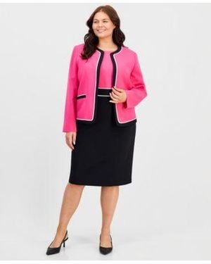 Kasper Plus Size Colorblocked Cardigan Jacket Sheath Dress - Pink
