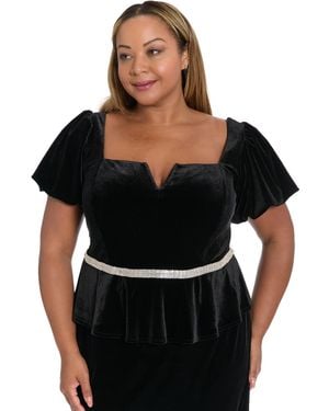 Muse Plus Size Square Notch Neck Top - Black