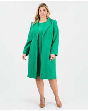 Le Suit Plus Size Open-front Jacket & Round-neck Sheath Dress - Green