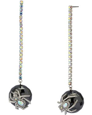 Betsey Johnson Faux Stone Spider Disco Ball Rhinestone Linear Earrings - White