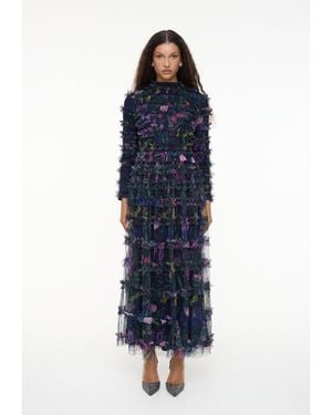 MARYISA Modest Floral Ruffle High Neck Maxi Dress - Blue