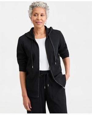 Style & Co. Waffle-knit Full-zip Hoodie - Black