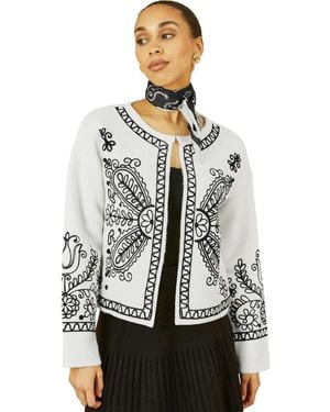 Yumi' Knitted Folk Edge To Edge Cardi - Gray