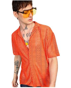 Campus Sutra Oceanic Oversized Shirt - Orange