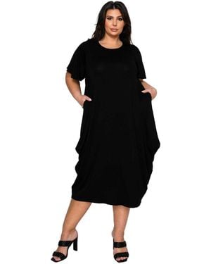 L I V D Plus Size Liz Flutter Sleeve Pocket Dress - Black