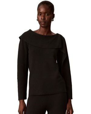 Calvin Klein Asymmetrical Drape Boat Neck Long-sleeve Sweater - Black