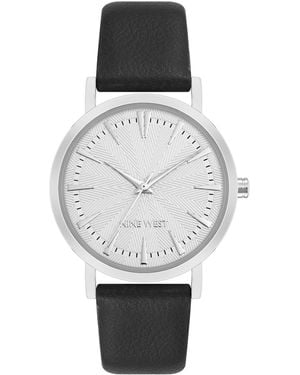 Nine West Quartz Signature Black Leather And Silver-tone Watch - Gray