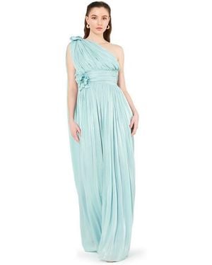 Amiri One Shoulder Floral Detail Ruched Gown - Blue