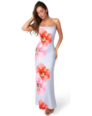 Bebe Cowl Halter Maxi Floral Dress - White