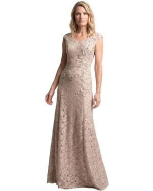 Luna Fashion House Bruna Floral Lace Floor-length Cap-sleeve Gown - Brown