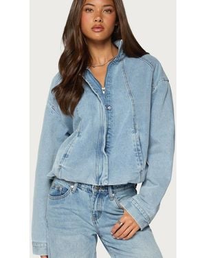 Edikted Jaysi High Neck Denim Bomber Jacket - Blue