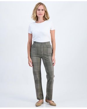 Style & Co. Petite Plaid High-rise Pull-on Ponte Pants - White