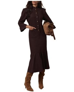 Mint Velvet Denim Puff Shoulder Midi Shirt Dress - Black