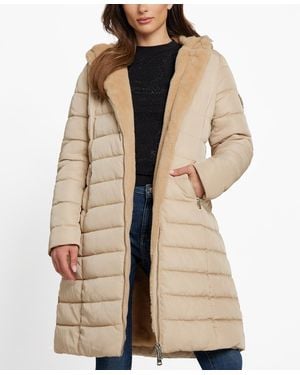 Guess Faux-fur-lined Hooded Puffer Coat - Natural