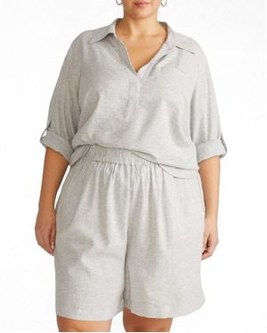UNIVERSAL STANDARD Plus Size Button Back Stretch Cupro Polo Shirt - Gray