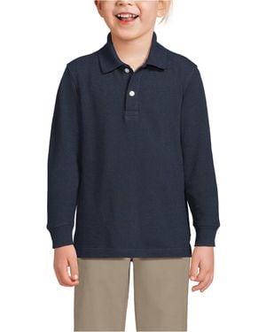Lands' End School Uniform Kids Long Sleeve Mesh Polo Shirt - Blue