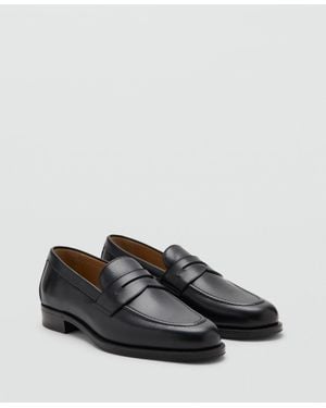 Mango Leather Penny Loafers - Black