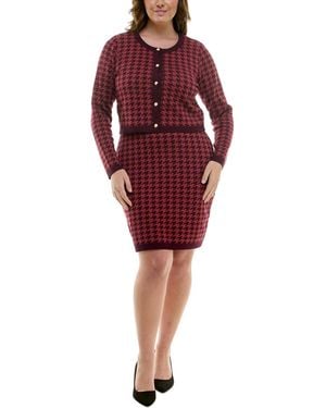 Taylor Plus Size Houndstooth Cropped Jacket & Bodycon Dress - Red