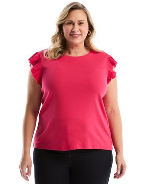 Rafaella Plus Size Ruffle Cap-sleeve Top - Red