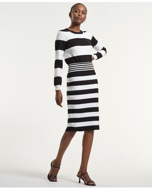Isaac Mizrahi New York Striped Pull-on Skirt - White