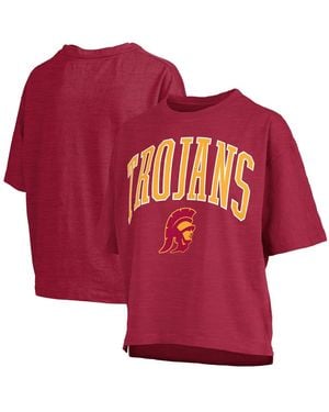 Pressbox Usc Trojans Nelson Arch Over Logo Waist Length Oversized Slub T-shirt - Red