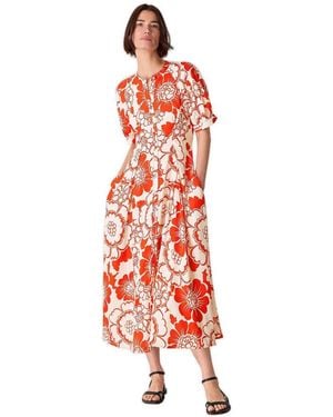 Whistles Short Sleeve Bloom Floral Midi Dress - White
