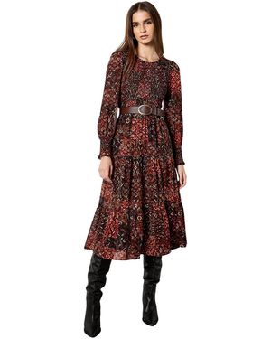 Apricot Folk Ikat Smocked Midi Dress - Brown