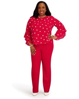 Kasper Boat Neck Ruffle Sleeves Blouse - Red