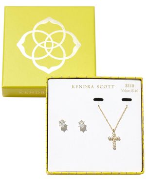 Kendra Scott Cubic Zirconia -tone Cross Pendant Necklace And Stud Earrings Set - White