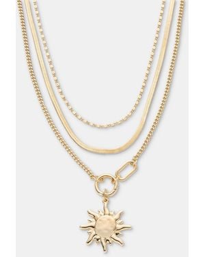 On 34th Layered Sun Pendant Necklace - White
