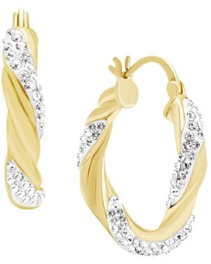 Essentials Clear Crystal Twisted Click Top Hoop Earring - Metallic