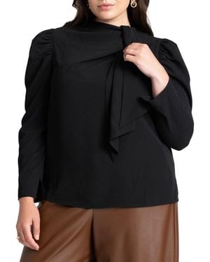 Eloquii Plus Size Drape Front Blouse - Black