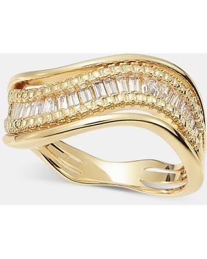 On 34th Cubic Zirconia Wavy Band Ring - Metallic