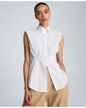 Kenneth Cole Cotton-blend Pleated Sleeveless Shirt - White