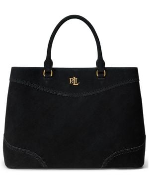 Ralph Lauren Marcy Suede Large Satchel Bag - Black