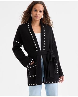 INC International Concepts Petite Studded Cardigan - Black