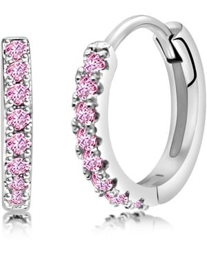 Chanteur Girls /girl/round Crystal White Gold Palladium Plating Pink Crystal huggie Hoop Earrings