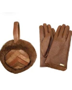 Steve Madden Patchwork Earmuffs & Gloves - Brown