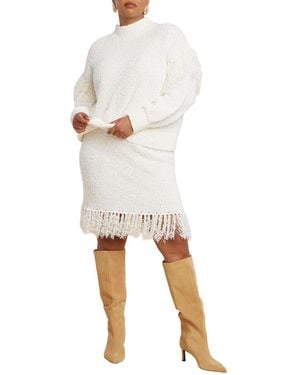 Eloquii Plus Size Looped Fringe Sweater Mini Skirt - White