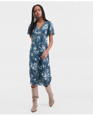 Lucky Brand Lace Trim Floral Midi Dress - Blue