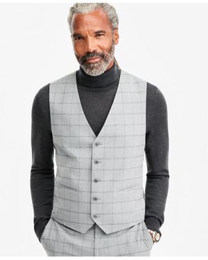 Tayion Collection Classic-fit Gray & Black Check Suit Separate Vest