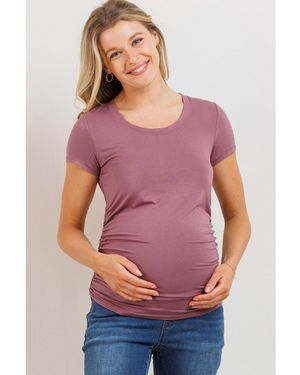 Hello Miss Maternity Side Ruched Short Sleeve T-shirt Top - Purple