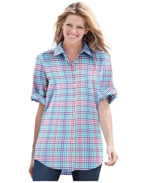 Woman Within Plus Size Within Short-sleeve Button Down Seersucker Shirt - Blue