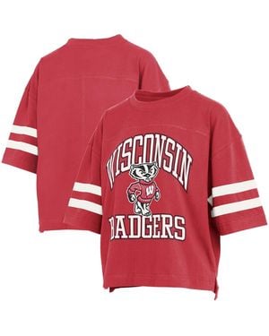 Pressbox Wisconsin Badgers Wayne Tyler Oversized Cropped Distressed T-shirt - Red