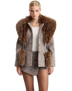 Avec Les Filles Collarless Herringbone Statement Blazer - Brown