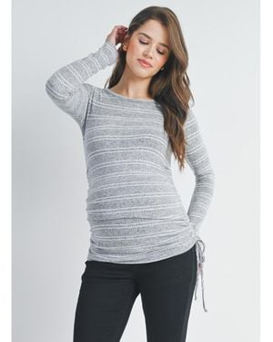 Hello Miss Maternity Striped Side Long Ruched Top - Gray